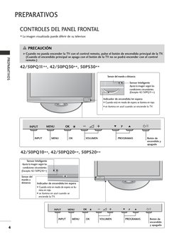 PREPARATIVOS
4
PREPARATIVOS
CONTROLES DEL PANEL FRONTAL
I La imagen visualizada puede diferir de su televisor. 
42/50PQ10**,
