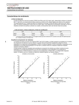 Características de rendimiento
Límite de detección
El límite de detección (LoD) de la prueba VITROS Free PSA es de 0,012 ng