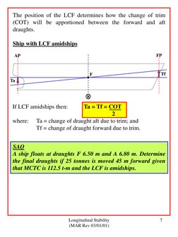 Longitudinal Stability 
(MAR Rev 03/01/01) 
7 
The position of the LCF determines how the change of trim 
(COT) will be appor