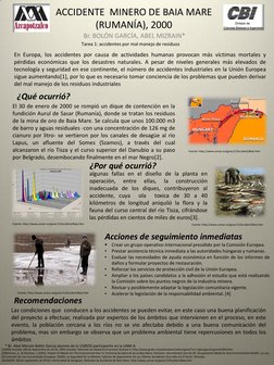 ACCIDENTE  MINERO DE BAIA MARE 
(RUMANÍA), 2000 
Br. BOLÓN GARCÍA, ABEL MIZRAIN* 
En Europa, los accidentes por causa de acti