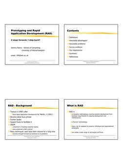 Prototyping and Rapid 
Application Development (RAD)
1
Prototyping and Rapid 
Application Development (RAD)
2 steps forward,