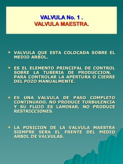 VALVULA No. 1 .
VALVULA No. 1 .
VALVULA MAESTRA.
VALVULA MAESTRA.

VALVULA QUE ESTA COLOCADA SOBRE EL 
VALVULA QUE ESTA COLO