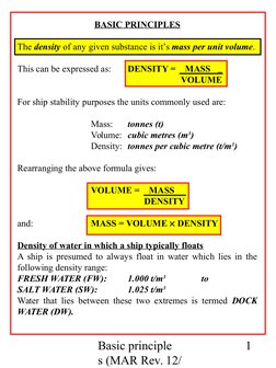 Basic principle
s (MAR Rev. 12/
1
BASIC PRINCIPLES
The density of any given substance is it’s mass per unit volume.
This can