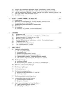 6.3 
Tests for the nonparallelism of two lines.  Euclid’s formulation of Parallel Postulate 
6.4 
Angles with respectivel
