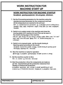 WORK INSTRUCTION FOR 
MACHINE START UP
WORK INSTRUCTION FOR MACHINE STARTUP
nk\pid Jtf;Ftjw;fhd nray;Kiw tpsf;fk;.
PREPARED B