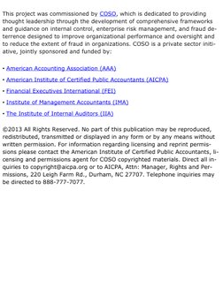 BREAK
This project was commissioned by COSO (http://www.coso.org/), which is dedicated to providing
thought leadership throug