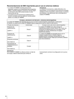 4
Recomendaciones de EMC importantes para el uso en entornos médicos
• La unidad UP-X898MD necesita precauciones 
especiales