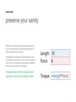5
preserve your sanity
Whether you are looking at someone else’s spreadsheet or 
one you created previously, understanding th