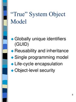 8
“True” System Object 
Model
Globally unique identifiers 
(GUID)
Reusability and inheritance
Single programming model
Li