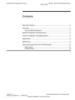 TE.050 Systems Integration Test Script
Contents
Document Control.............................................................