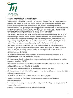 •
General INFORMATION and  instructions
•
The information furnished in the fit out guide and Tenant Construction procedures