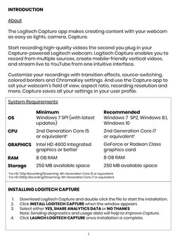 INTRODUCTION
About
The Logitech Capture app makes creating content with your webcam 
as easy as lights, camera, Capture. 
Sta