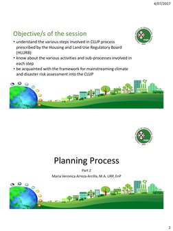 4/07/2017
2
Objective/s of the session
• understand the various steps involved in CLUP process 
prescribed by the Housing and