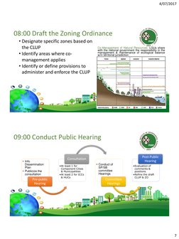 4/07/2017
7
08:00 Draft the Zoning Ordinance
• Designate specific zones based on 
the CLUP
• Identify areas where co-
managem