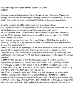 Preparation tips for Subjects of Class 10th Board Exams
SCIENCE
You need to primarily take care of these following areas – Ch