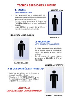 •
Entra a tu nivel 1 con el método del 3 a 1 y
proyecta en tu Pantalla Mental el Espejo de la
Mente con el marco azul oscuro.
