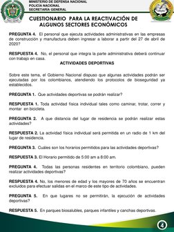MINISTERIO DE DEFENSA NACIONAL
POLICÍA NACIONAL
SECRETARÍA GENERAL
4
CUESTIONARIO  PARA LA REACTIVACIÓN DE 
ALGUNOS SECTORES