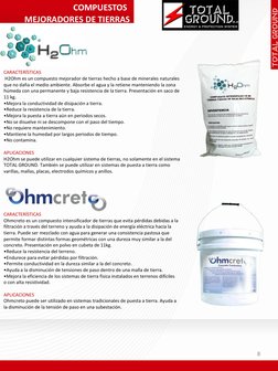 MEJORADORES DE TIERRAS
CARACTERÍSTICAS
H2Ohm es un compuesto mejorador de tierras hecho a base de minerales naturales 
que no