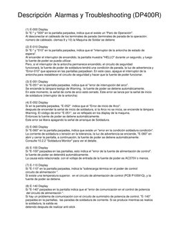 (1) E-000 Display
Si "E-" y "000" en la pantalla parpadea, indica que el existe un “Paro de Operación".
Al desconectar el cab