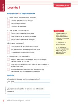 Comunicación integral 1. Lección 1
Comprensión lectora
Lección 1
Marca con una ✔ la respuesta correcta.
¿Quiénes son los pers