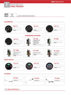 04 TANSOLA ARGENTINA S.A.
LÍNEA MERCEDES BENZ
1.02
VELOCIMETROS
M.Benz: 1 0T-W:1-130 Km.
VS-711
M.Benz: 2 0T-W:1-130 Km.
Con