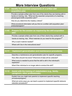 C-01 Identify the essential components of a written skill 
acquisition plan  
Provide a sample written plan from one of the c