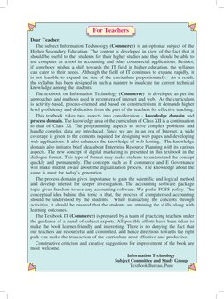 Information Technology
Subject Committee and Study Group
 Textbook Bureau, Pune
For Teachers
Dear Teacher,
The subject Inform