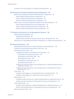 Limitations of the LACP Support on a vSphere Distributed Switch
92
6 Backing Up and Restoring Networking Configurations
93
Ba