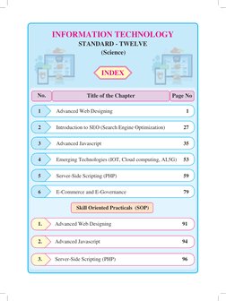 No.
Title of the Chapter
Page No
INDEX
(Science)
INFORMATION TECHNOLOGY
STANDARD - TWELVE
1.
Advanced Web Designing
91
2.