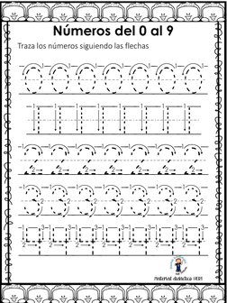 Números del 0 al 9
0000000
11111111
2222222
3333333
4444444
Traza los números siguiendo las flechasMaterial didáctico HERI
