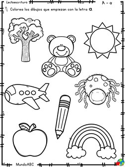MundoABC
Lectoescritura
A - a
Colorea los dibujos que empiezan con la letra a.
4
