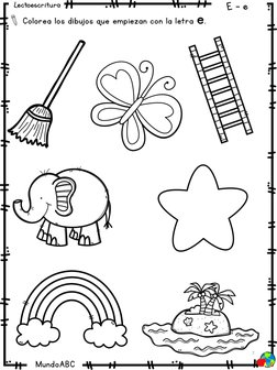 MundoABC
Lectoescritura
E - e
Colorea los dibujos que empiezan con la letra e.
7
