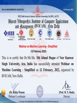 Ref. No.:BV/ICAM/ND/2021-2022/701(21)
 12 February, 2022
Webinar on Machine Learning - Simplified
(12 February, 2022)
IITP, D