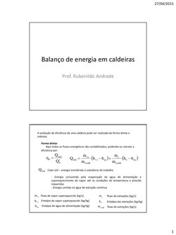 27/04/2015 
1 
Balanço de energia em caldeiras 
Prof. Rubenildo Andrade 
A avaliação de eficiência de uma caldeira pode ser r