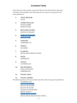 —i—
CHARACTERS
Note: Because of the specific connections between the Tube Station characters 
and those in Wonderland, the fo