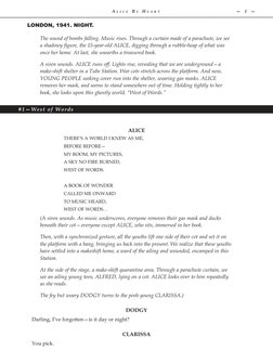 A l i c e  B y  H e a r t 	
—  1  —
LONDON, 1941. NIGHT.
The sound of bombs falling. Music rises. Through a curtain made of