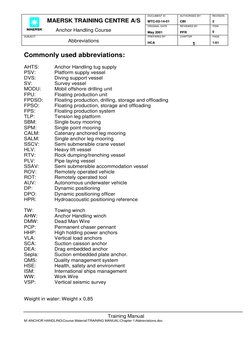 MAERSK TRAINING CENTRE A/S
DOCUMENT ID
MTC-03-14-01
AUTHORISED BY
CBI
REVISION
2
Anchor Handling Course
ORIGINA