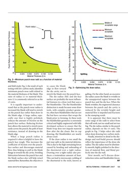 and field study. Fig. 2, the result of such
testing with low-carbon steels, identifies
minimum punch-nose radii related to
th