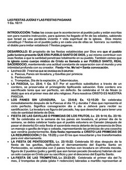 LAS FIESTAS JUDÍAS Y LAS FIESTASPAGANAS 
1 Co. 10:11 
INTRODUCCIÓN: Todas las cosas que le acontecieron al pueblo judío y est