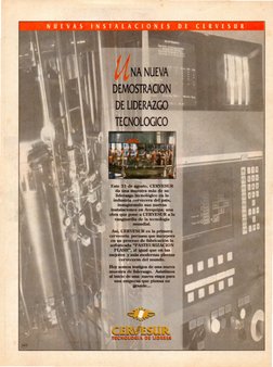 Este 31 de agosto, CERVESUR 
da una J11Uesb"a más de su 
lidermgo tecnológico en la 
industria cervecera del país, 
inauguran