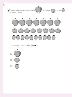 Felipe cuenta la cantidad de manzanas                      , mandarinas                 y tunas             
que tiene. Obser