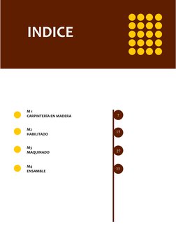INDICE  
M 1
CARPINTERÍA EN MADERA
M2
HABILITADO
M3
MAQUINADO
M4
ENSAMBLE
7
15
27
35
