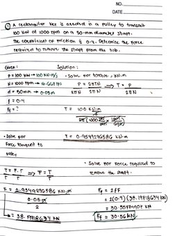 NO. 
DATE 
OA rechanoular ku s nttodvd o a Pullty to transmit 
Oo ud ot i000 TPM On o 50-mm oliamuex shapt. 
The couritient o