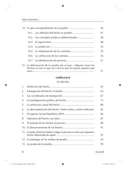 Índice Sistemático
8 
© LA LEY
14. Lo que conceptualmente no es prueba ......................................  
46
14.1. ¿La