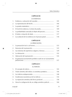 Índice Sistemático
© LA LEY 
9
CAPÍTULO III
LA EVIDENCIA
1. 
Evidencia y valoración de la prueba ............................