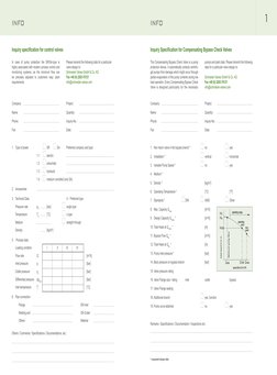 1
INFO
INFO
Inquiry Specification for Compensating Bypass Check Valves
The Compensating Bypass Check Valve is a pump
protect
