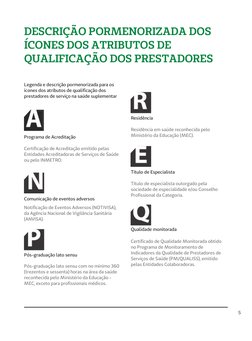 DESCRIÇÃO PORMENORIZADA DOS
ÍCONES DOS ATRIBUTOS DE
QUALIFICAÇÃO DOS PRESTADORES
Legenda e descrição pormenorizada para os
íc