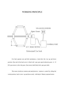 WORKING PRINCIPLE 
 
 
 
 
 
 
 
 
 
Car Jack operates nut and bolt mechanism, a lead drive the vise up and down 
posit