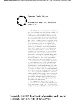 Systemic Family Therapy McLeod, Mark;Goch, Amy;Nowicki, Stephen Individual Psychology; Dec 1, 1986; 42, 4; Periodicals Archiv