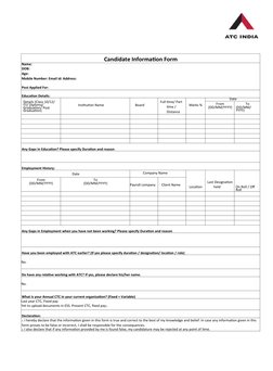 Candidate Information Form Template | PDF | Career & Growth